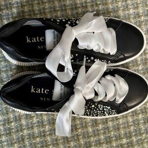 NWT Kate Spade New York Crystal Black Leather Sneakers ♠️